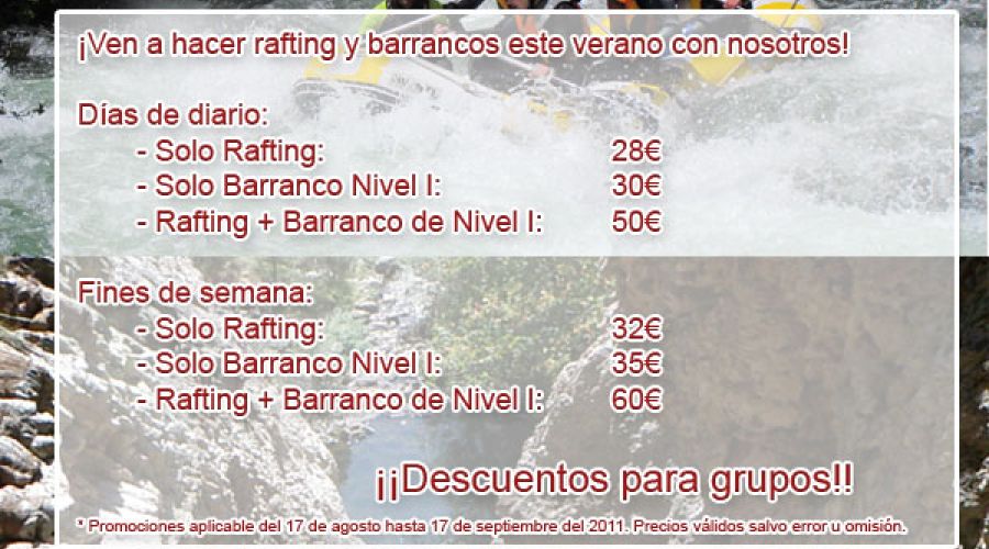Ofertas especiales para Rafting y Barrancos